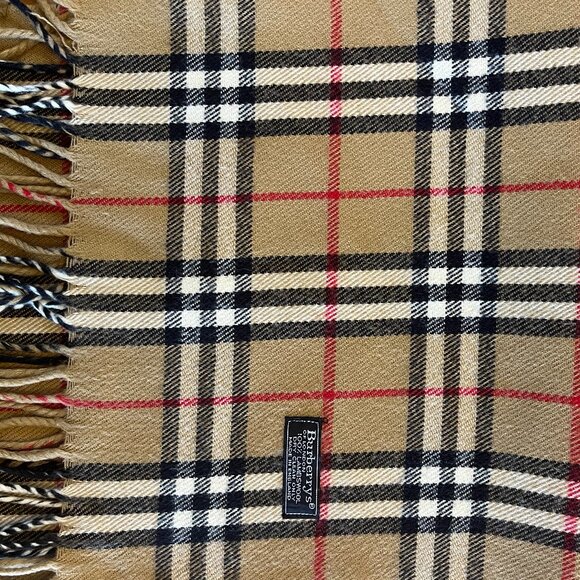 Vintage Burberrys Lambswool Tan & Black House Check Scarf - Picture 2 of 3